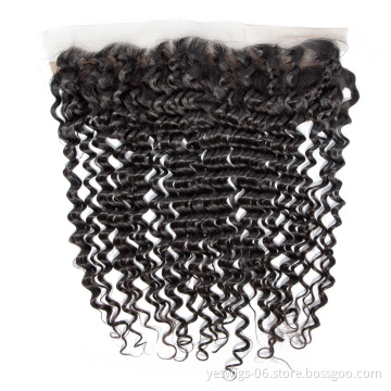 13x4 Swiss Lace Deep Wave Frontal Malaysian Human Virgin Hair Pre Plucked Transparent Swiss Lace Front Deep Curly With Baby Hair